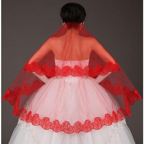 Red one layer Lace wedding dress veil bridal veil accessories