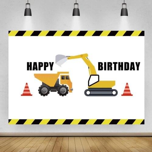 Cartoon Yellow Excavator Construction Theme Boy Birthday Cake Table Background Decor Wall Poster Kids Family Party Backdrops