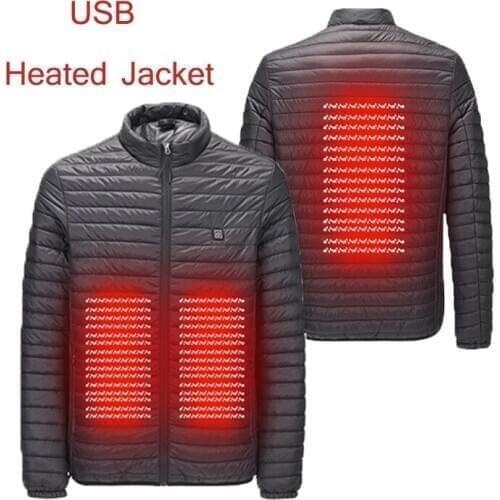 USB Mens Outdoor Warm Heated Jackets Long Sleeves Safe Electric Stand-up Collar No Hooded Jackets Winter Women Thermal Coat