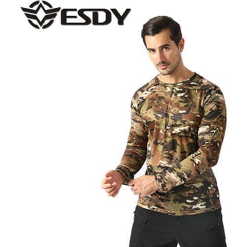 Men Camouflage Tactical T-shirts Long Sleeve Quick Dry Outdoor Sport Hiking Climbing Tops Military Army Summer Spring T-shirts
