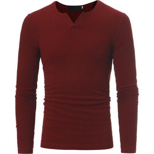 MRMT 2021 Brand New Mens T Shirt Knitted Thin Thin Strip Long Sleeve V - Neck T - Shirt for Male Tops Solid Color Tshirt