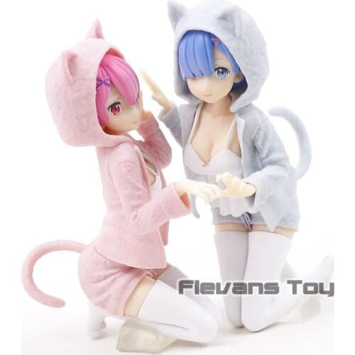 Re:Zero Starting Life In Another World Ram & Rem Nyanko Ver. PVC Collectible Figure Set Rem Ram Model Toy Doll