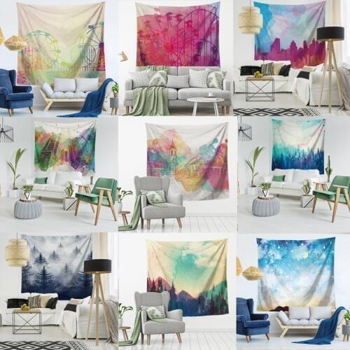 Landscape Forest Decoration Beach Ink Painting Landscape Wall Carpet Home Decor Hanging Living Printing Wall Tapestry