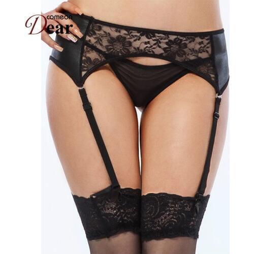 Comeondear Plus Size Garter Belts Suspender Belts For Women Jarretelles Sexy Belt For Stocking Faux Leather Latex Garter PA5031