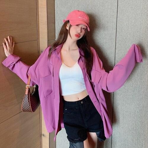 High Quality Solid Color Long Sleeve Shirt for Women Korean Style Fashion Trends Plus Size Clothing Teenage Oversized Streetwear