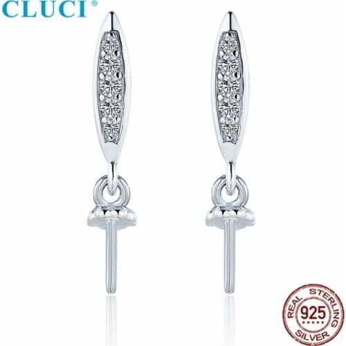 CLUCI Genuine 925 Sterling Silver CZ Pearl Stud Earrings Mountings for Women Party Wedding Pearl Jewelry SE172SB