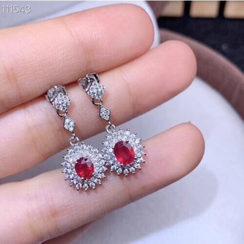 Natural ruby Earrings 925 Sterling Silver Lady Earrings beautiful style, affordable price including certificate
