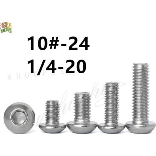 10pcs UNC 10#-24 1/4-20 US Coarse Thread 304 A2-70 stainless steel Allen Hex Hexagon Socket Button Head Round Screw Bolt ISO7380