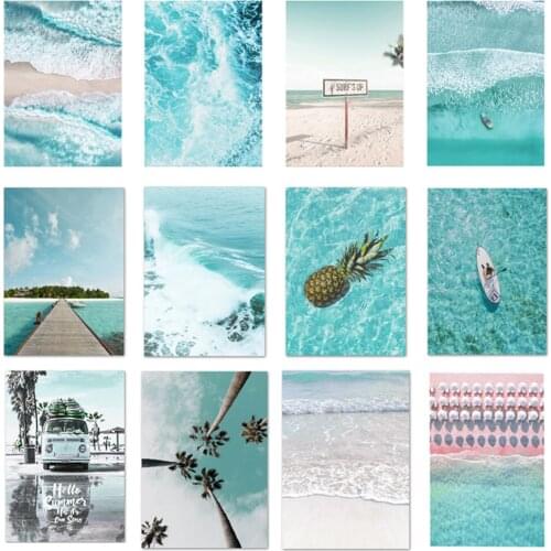 Nordic Tropocal Landscape Seaside Beach Bus Palm Tree Decorative Painting Blue Sky Wall Art Living Room Decoration Home Decor