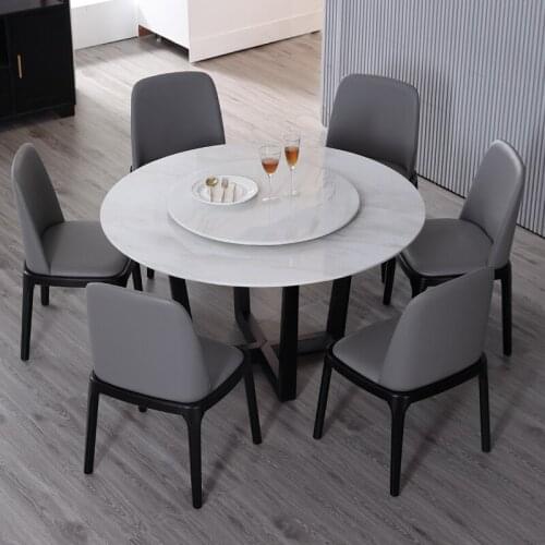 Solid wood table contemporary and contracted household combination belt wheel round table four Nordic marble round the table
