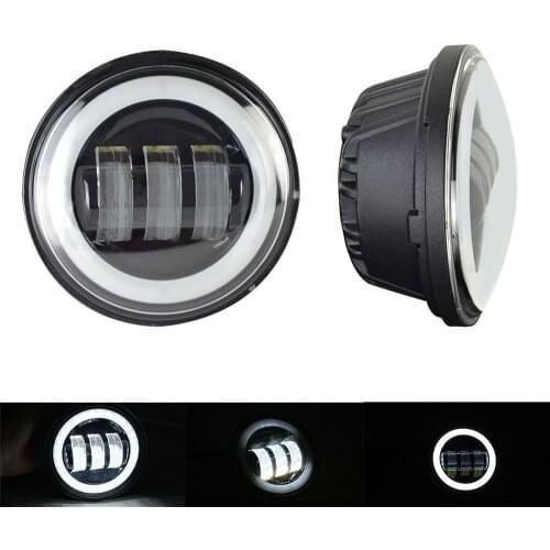 1Pair 4.5" 4 1/2 inch 6000K Motorcycle LED Passing Fog Auxilary Light with White Halo Ring for Classic FLHR Motorbikes