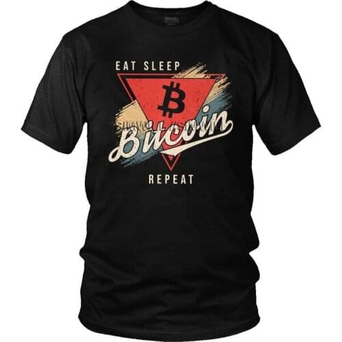Vintage Eat Sleep Bitcoin Tshirts Men Leisure Tee Tops Cotton T Shirt Short Sleeve BTC Cryptocurrency Blockchain T-shirts Gift