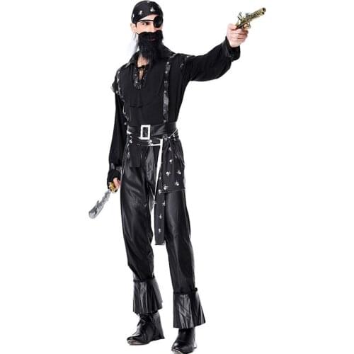 Adult Men Black Beard Pirate Cosplay Halloween Warrior Robber Costumes Carnival Purim Parade Masquerade Masked Ball Party Dress