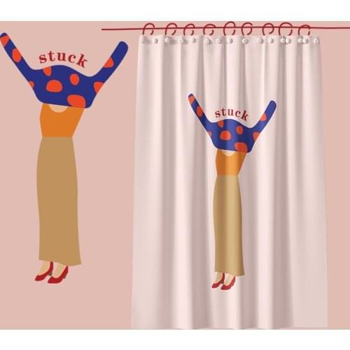 Funny Shower Curtain Nordic Pinky Illustration Hanging Water Resistance Mold Resistant Fabric for Bath Home Bathroom Decor