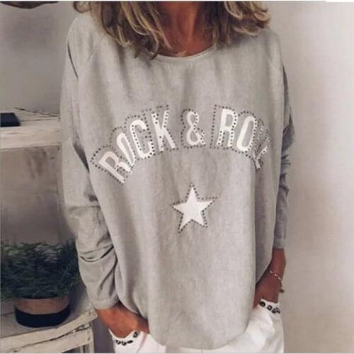 Women Sweatshirt Casual Spring Autumn Letter Printed Diamond Round Neck Long-Sleeved Hoodies Plus Size 5XL