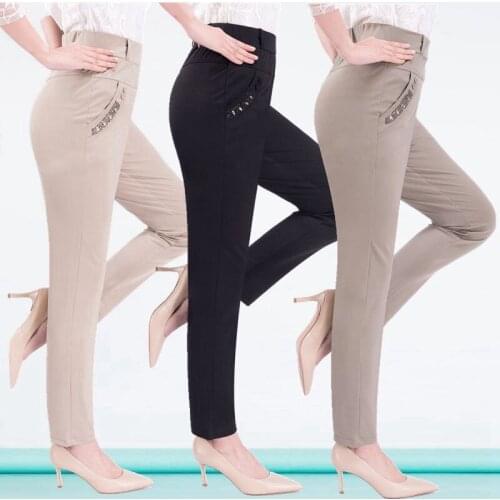 2020 New Women Fashion Pencil Pants Spring Casual Ladies Elegant Basic Stretch Big Size Mom Cotton Full Length Trousers M277