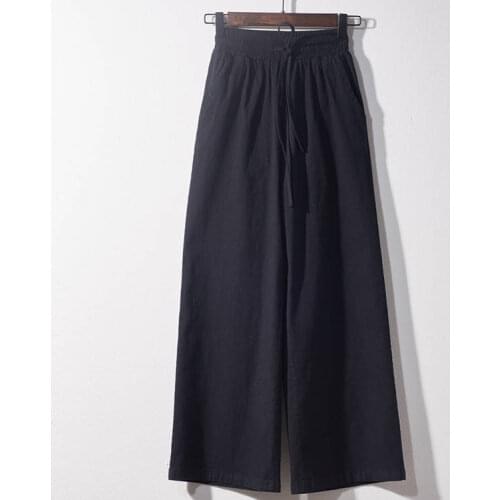 Female Casual Trousers Big New Spring Summer Women Pants Plus Size High Waist Loose Solid Cotton Linen Wide Leg Pants