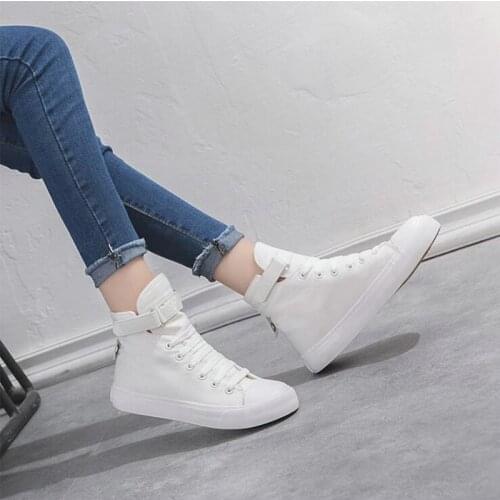 2021 New Women Shoes High-top Comfortable fashion Sneakers Women Outdoor Casual Breathable Lace up all black Canvas Shoes