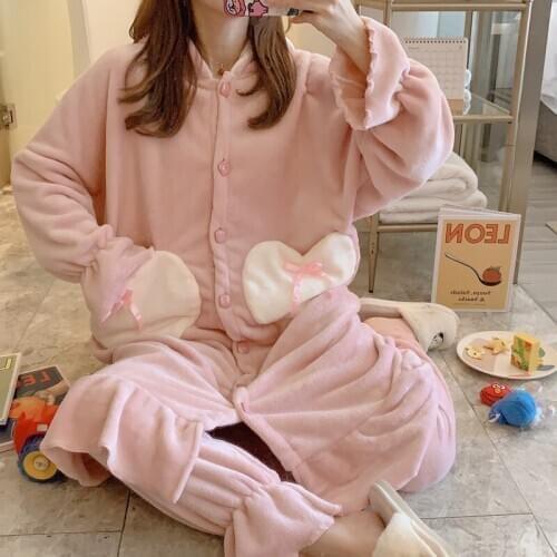 Winter Pajamas Flannel Nigfty Long robe Nightgown Suit Ladies Nightdress Home wear Cute Hooded Sleepwear Love Pyjamas