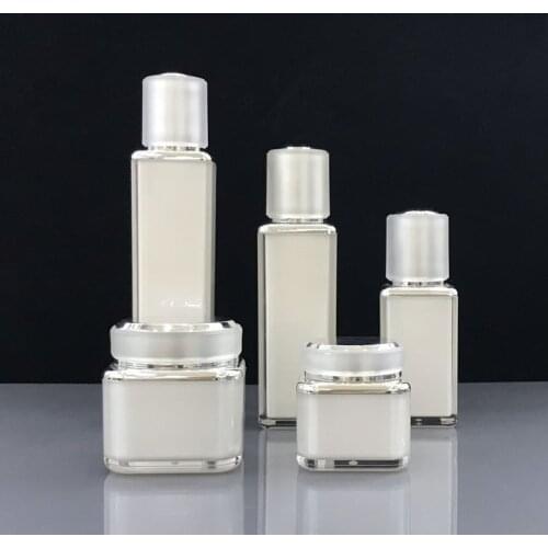 10pcs Acrylic Cream Jar Silver 30g Lotion Pump Bottle Emulsion Pump 120ml Cosmetic Container Empty Sample Vial Essence Packaging