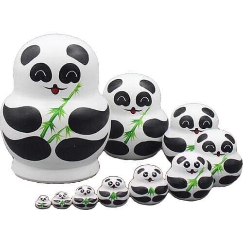 10Pcs/Set Wooden Panda Animal Russian Nesting Dolls Toy Handmade Craft Kids Educational Toys for Children Gift