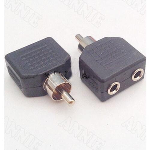 10pcs/lot Audio Converter RCA Male To 3.5 Double Female Socket