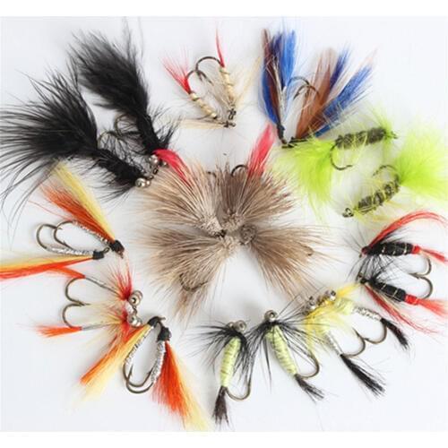 12pcs/lot WEIHE Fly Fishing Lure Set Artificial Insect Bait Trout Fly Fishing Hooks Tackle with Case Box