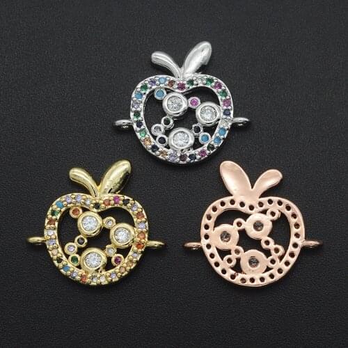 17x19mm 100% CZ Zircon DIY Jewelry Rainbow Apple Connectors Charm Wholesale Fashion Jewelry Accessories Custom Orders Welcome