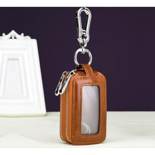 2019 New Genuine Leather Men Car Key Holders Large Capacity Fashion Cowhide Double Zipper Window Key Case Women Key Wallet