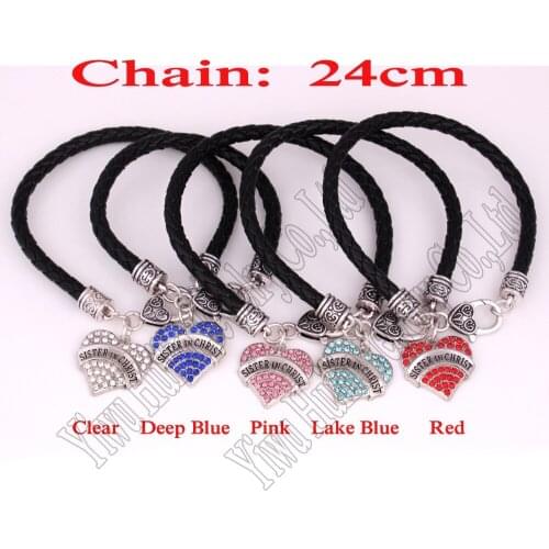 24CM length rhodium plated zinc studded with sparkling crystals SISTER IN CHRIST charm bracelet Lobster-claw-clasps