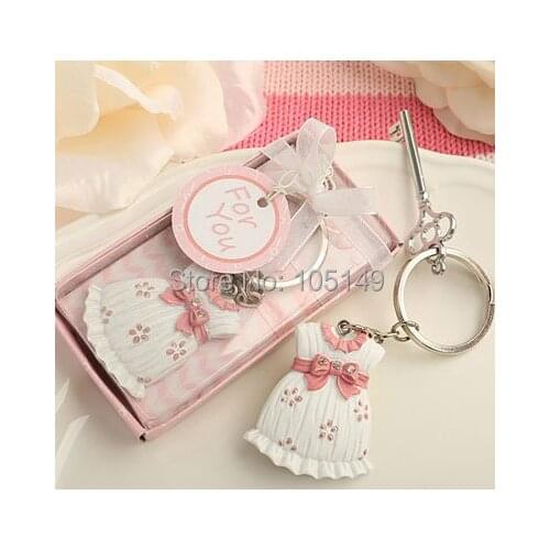 30 pieces/lot) Unique Baby girl decoration favors of amazing little baby dress key chain favor for baby gift and party favors