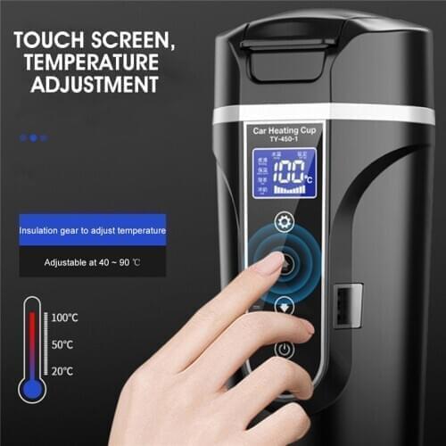 Portable 450ml Stainless Steel Car Heating Cup 12V/24V Electric Water Cup LCD Display Temperature Kettle Coffee Tea Milk Heated