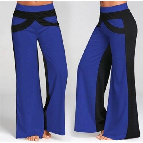 Summer Striped Patchwork Loose Casual Wide Leg Pants Women Fashion Leisure Indoor Sport Pants Cotton High Waist Street Trousers