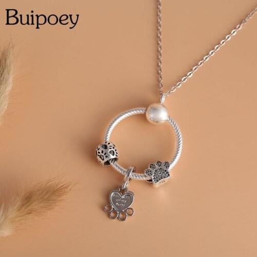 Buipoey New Bear Paw Pendant Necklace Animal Footprint Charm Mens Pendant Necklace Chains For Boys Hip Hop Party Collar Jewelry