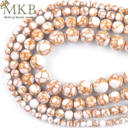 Natural Stone Beads 4/6/8/10mm White Golds Thread Pine Round Spacer Beads For Jewelry Making Women Bracelets Necklace 15inches