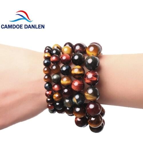 CAMDOE DANLEN Natural Mixed Color Tiger Eye Gem Beads Tibetan Buddha Prayer Mala Charm Yoga Bracelet For Men Buddhist Jewelry