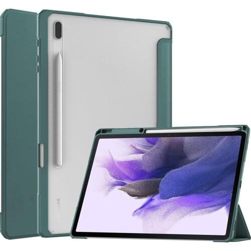 Case for Samsung Galaxy Tab S7 FE 5G 12.4 2021 SM-T730/T735/T736/SM-T970/T975 Smart Cover Pencil Holder Trifold clear back Case