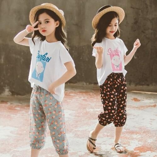 Kids Clothes Girls Tshirt + Cartoon Pants Teenage Girls Clothing Casual Style Tracksuit For Girl Summer Childrens Clothes 8 10