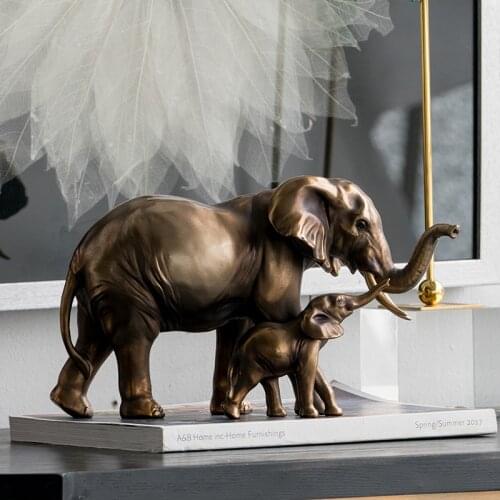 EUROPEAN CREATIVE RETRO BRASS GOLD ELEPHANT ART SCULPTURE LUCKY ANIMALS RESIN CRAFTS DESKTOP DECORATIONS FOR HOME R3530