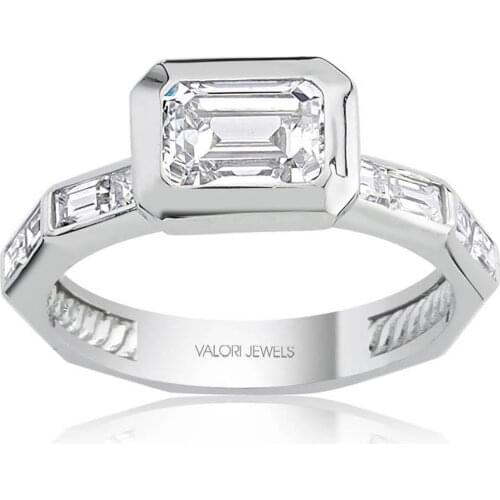 Valori Jewels 1.80 Carat, Zirconia White Octagon Gemstone, Rhodium Plated, Sterling Silver Solitaire Ring