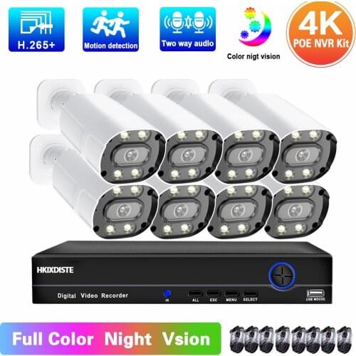 8CH 4K POE NVR Kit 8MP HD CCTV Camera Security System Outdoor Waterproof Two Way Audio P2P Video Surveillance IP Camera Kit 4CH