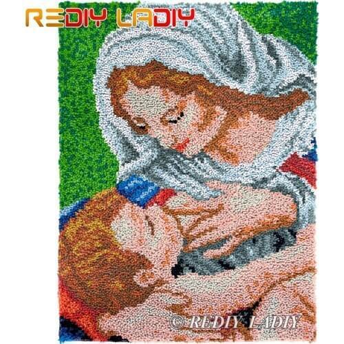 Latch Hook Rug Mother of God A Plush Wall Tapestry Kits DIY Carpet Rug Chunky Yarn Crafts Crochet Floor Mat Home Decor 61*81cm