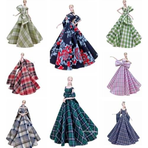 11.5" Doll Dress for Barbie Clothes Plaid Floral Wedding Gown Princess Outfits 1/6 BJD Clothes for Barbie Dolls Accessories Toys