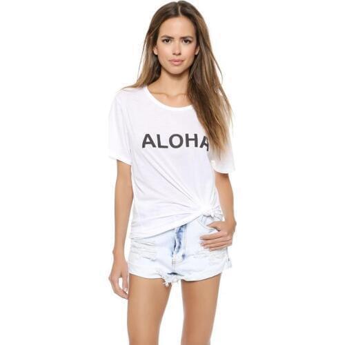 Fashion Women Tshirt Aloha Letters Printed Tshirt Hipster White Casual Cotton Harajuku Top Tee Drop Ship HH305-31