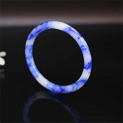Natural Blue White Jade Bangle Bracelet Genuine Chinese Hand-Carved Charm Jewelry Accessories Fashion Amulet Men Women Luck Gift