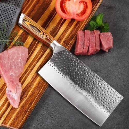 7.5" Cleaver Knife Handmade Forged Chinese Chefs Knife Meat Slicing Vegetables Cutting Chop Bone Kitchen Knife Stainless Steel