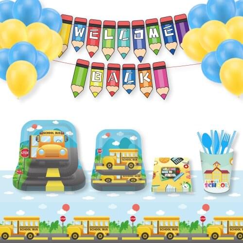 Disposable Tableware Sets Student School Season Welcome Back to school Party Elementary School Opening Holiday Party Supplies