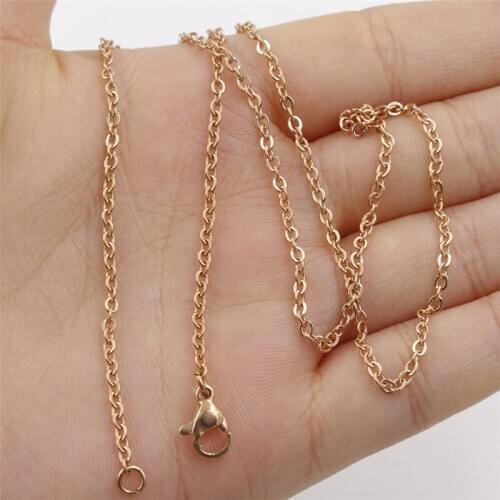 Wholesale 10pcs/lot Width 1mm/1.5mm/2mm Cut O Rolo Link Chain Rose Gold Cuban Chains Necklace Women Men Pendant Accessories