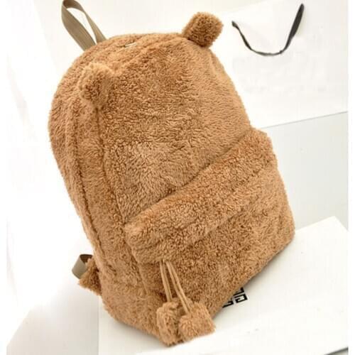 Girls Autumn Winter Bear Backpack Lovely Cartoon Furry Plush Fashion Simple School Bag All-Match 2020 Hot Sale New