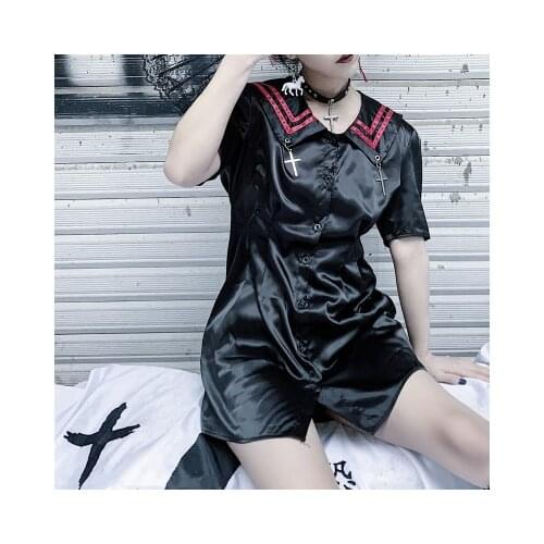 Ruibbit New Spring Summer New arrival Women Cheongsam Dress Retro Short Sleeve Black Gothic Punk Sexy cross Dresses